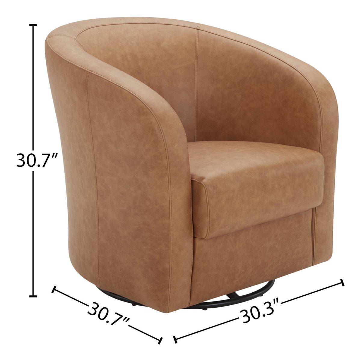 Amazon Brand – Rivet Rione Modern Leather Swivel Chair with Rounded Back, 30.3"W, Marseille Cognac