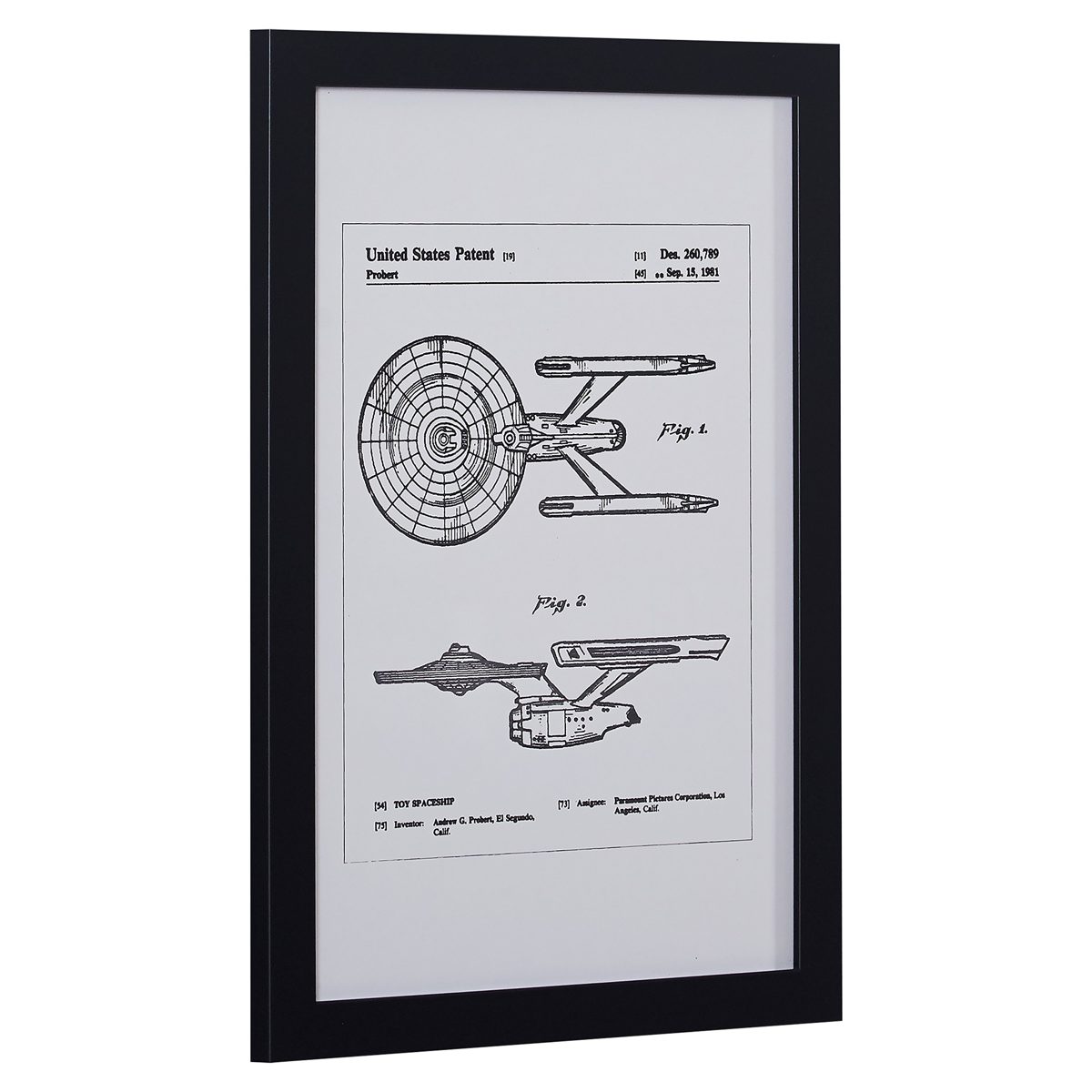 Amazon Brand – Stone & Beam Modern Silver Print of Toy Starship Patent in Black Wood Frame, 15" x 21"