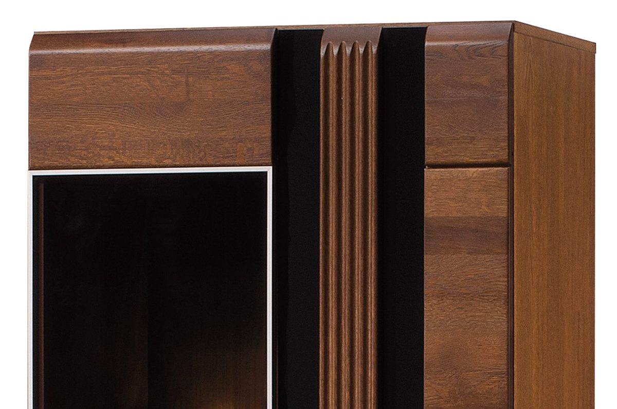 Amazon Brand - Alkove Malvern Solid Wood Front Display Cabinet, 66 x 198 x 42cm, Dark Brown/Black, Oak/Veneer