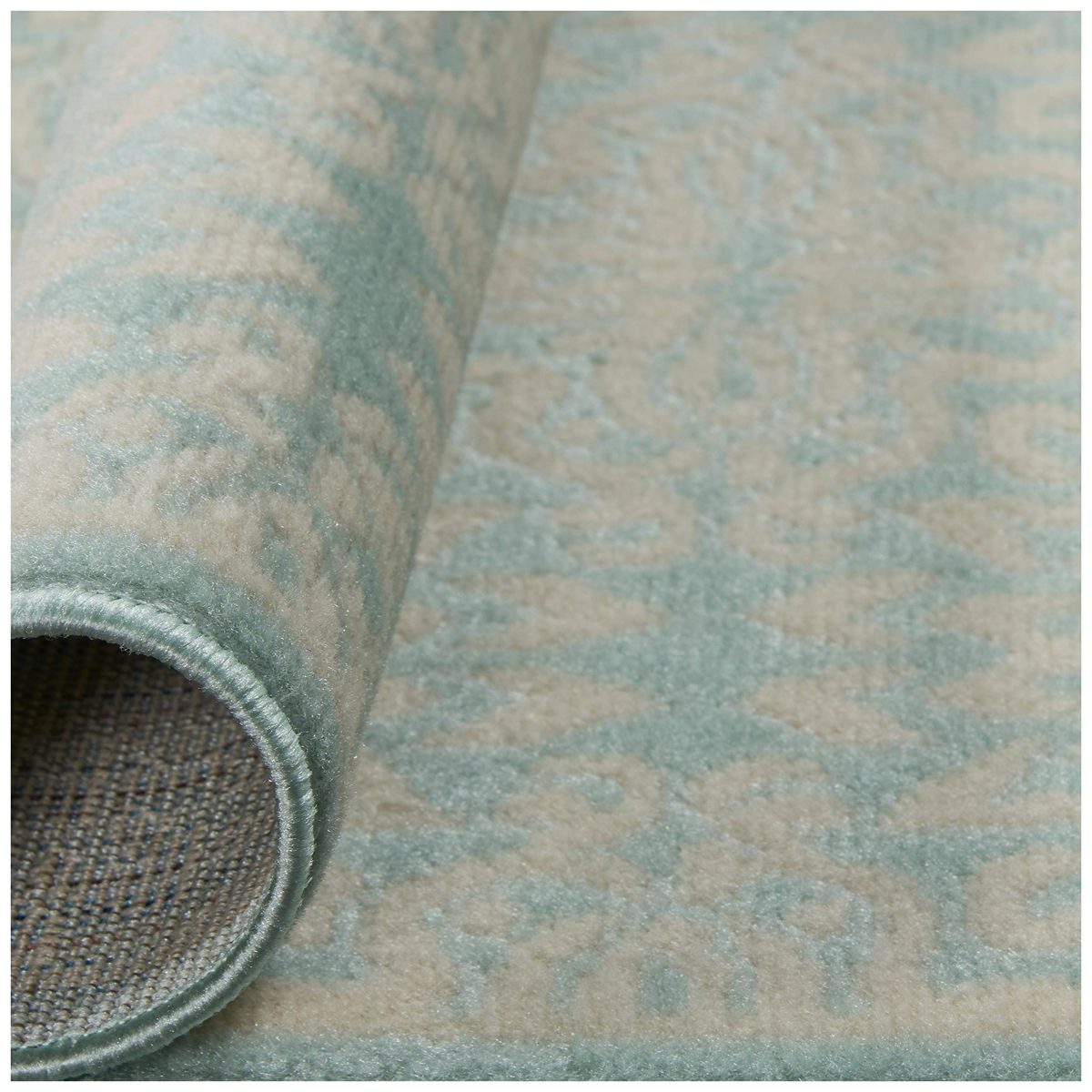 Ravenna Home Floral Medallion Tiled Rug, 5'3" Round, Pale Aqua with Ivory