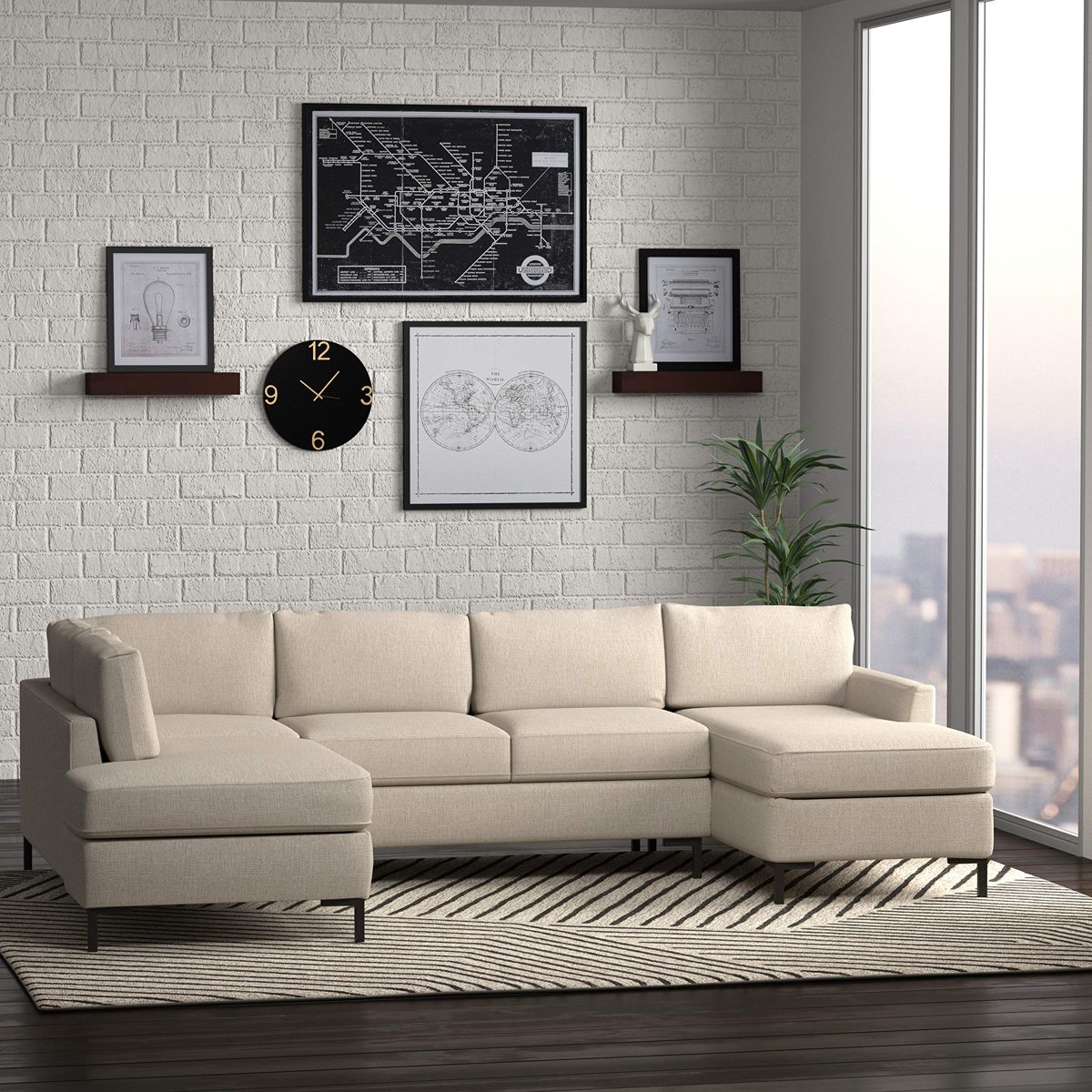 Amazon Brand – Rivet Edgewest Low Back Modern Left U-Sectional, 117"W, Beige