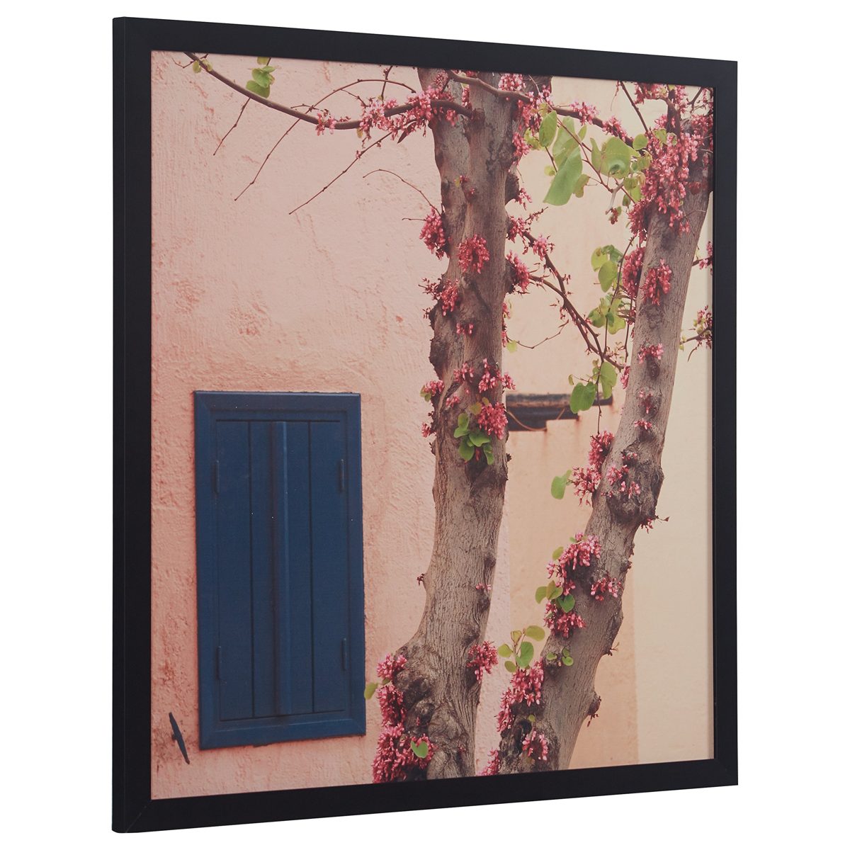 Amazon Brand – Rivet Pink Tree Blossoms at the Villa Photo Print Wall Art, Black Wood Frame, 30" x 30"