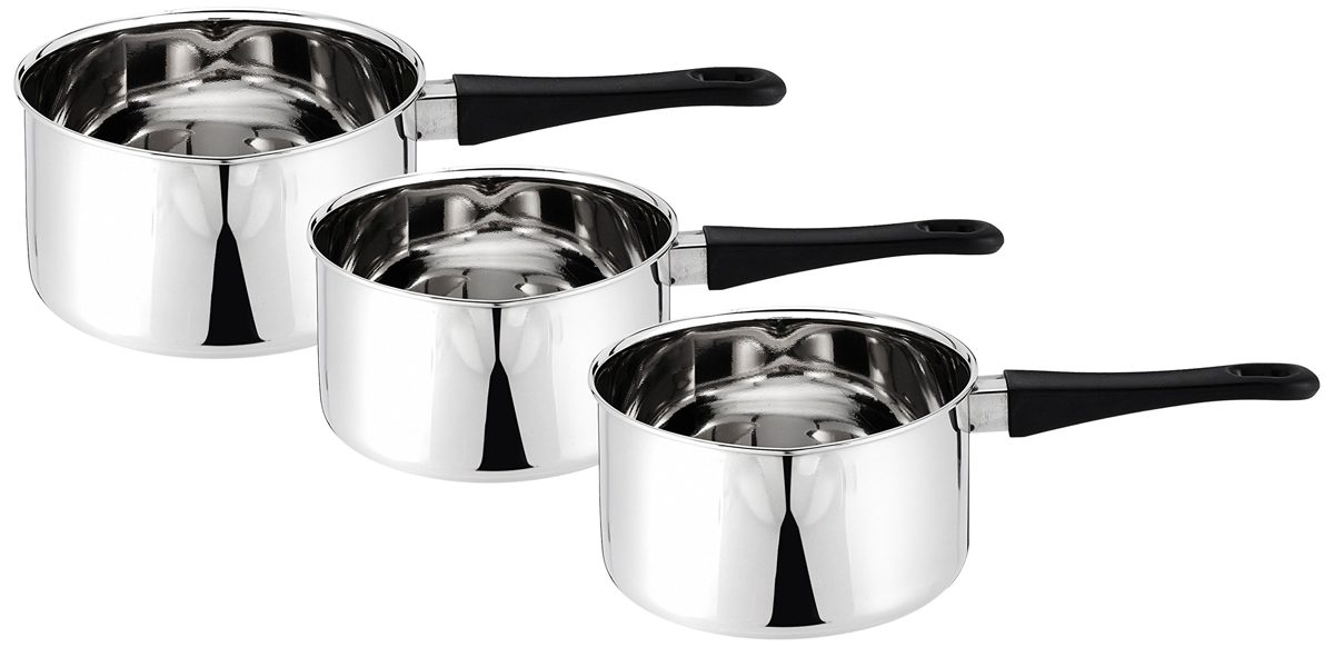 Amazon Brand - Solimo 3-Piece Stainless Steel Sauce Pan Set
