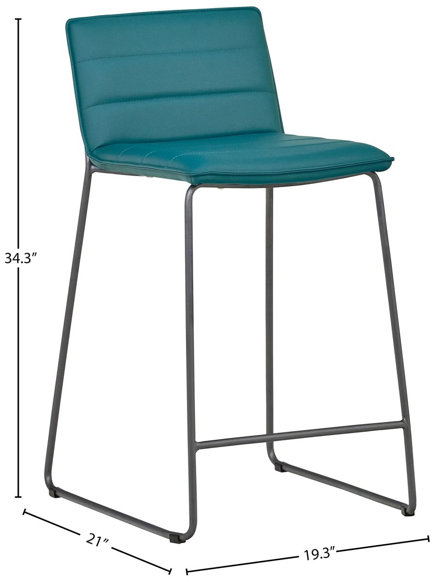 Amazon Brand – Rivet Julian Minimalist Modern Tufted Dining Room Counter Height Bar Stools, Set of 2, 34.3 Inch Height, Synthetic Leather, Aqua Blue