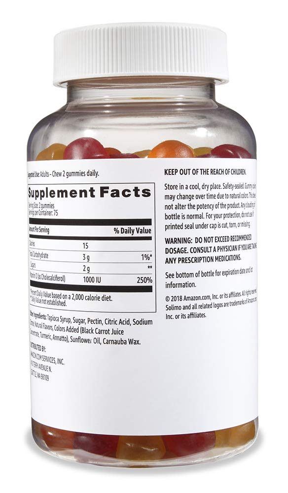 Amazon Brand - Solimo Vitamin D3, 1000 IU, 150 Gummies, Over a 2 Month Supply & Solimo Vitamin B12, 500 mcg, 100 Gummies (2 Gummies per Serving)