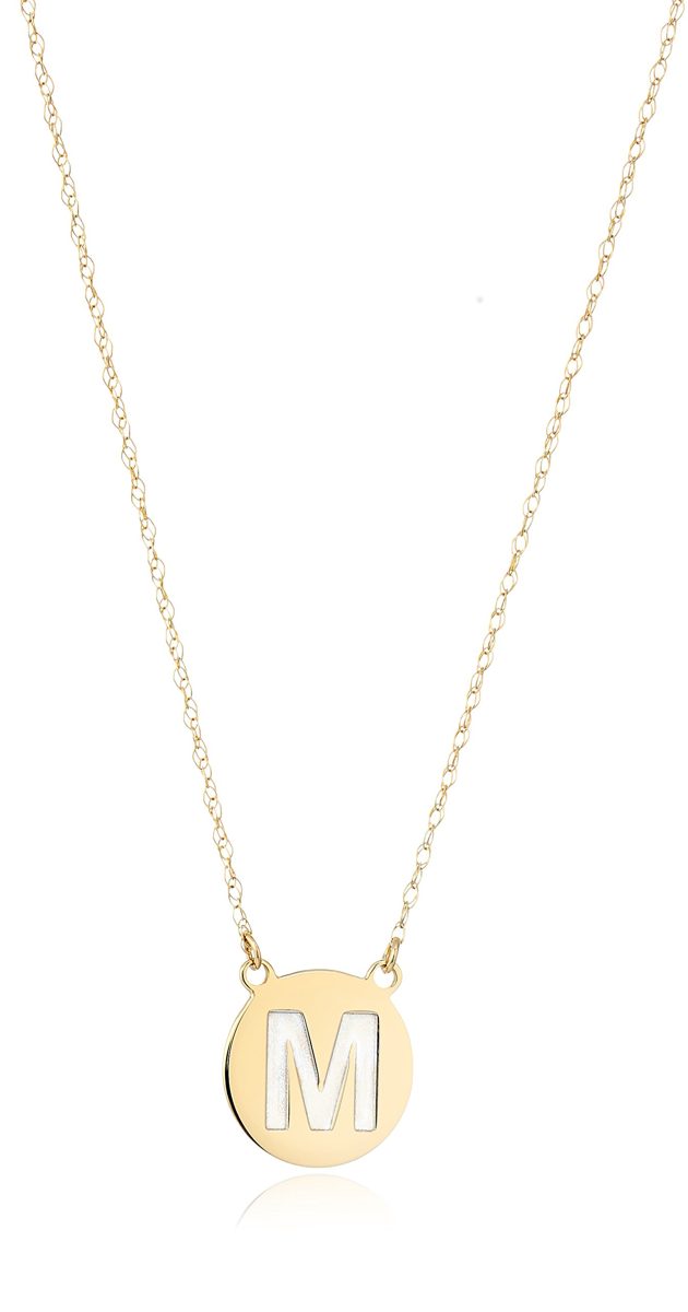 ellie byrd 10k Gold Two Tone Initial "M" Disc Necklace, 18"