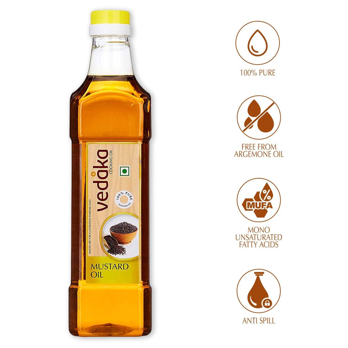 Amazon Brand - Vedaka Mustard Oil Bottle, 1L