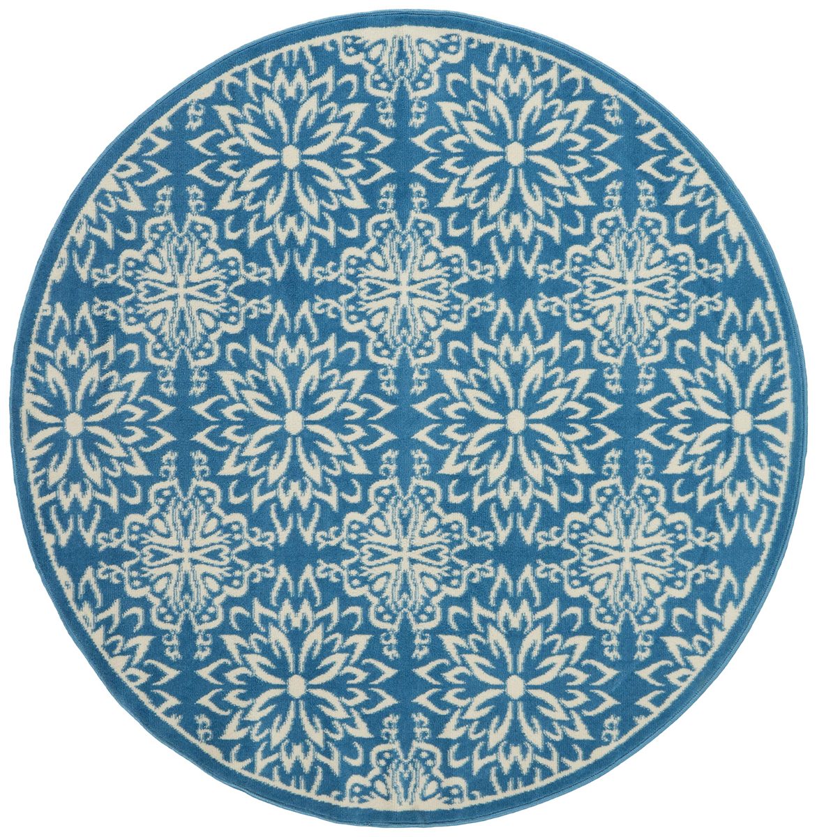 Ravenna Home Floral Medallion Tiled Rug, 5'3" Round, Cerulean Blue with Ivory