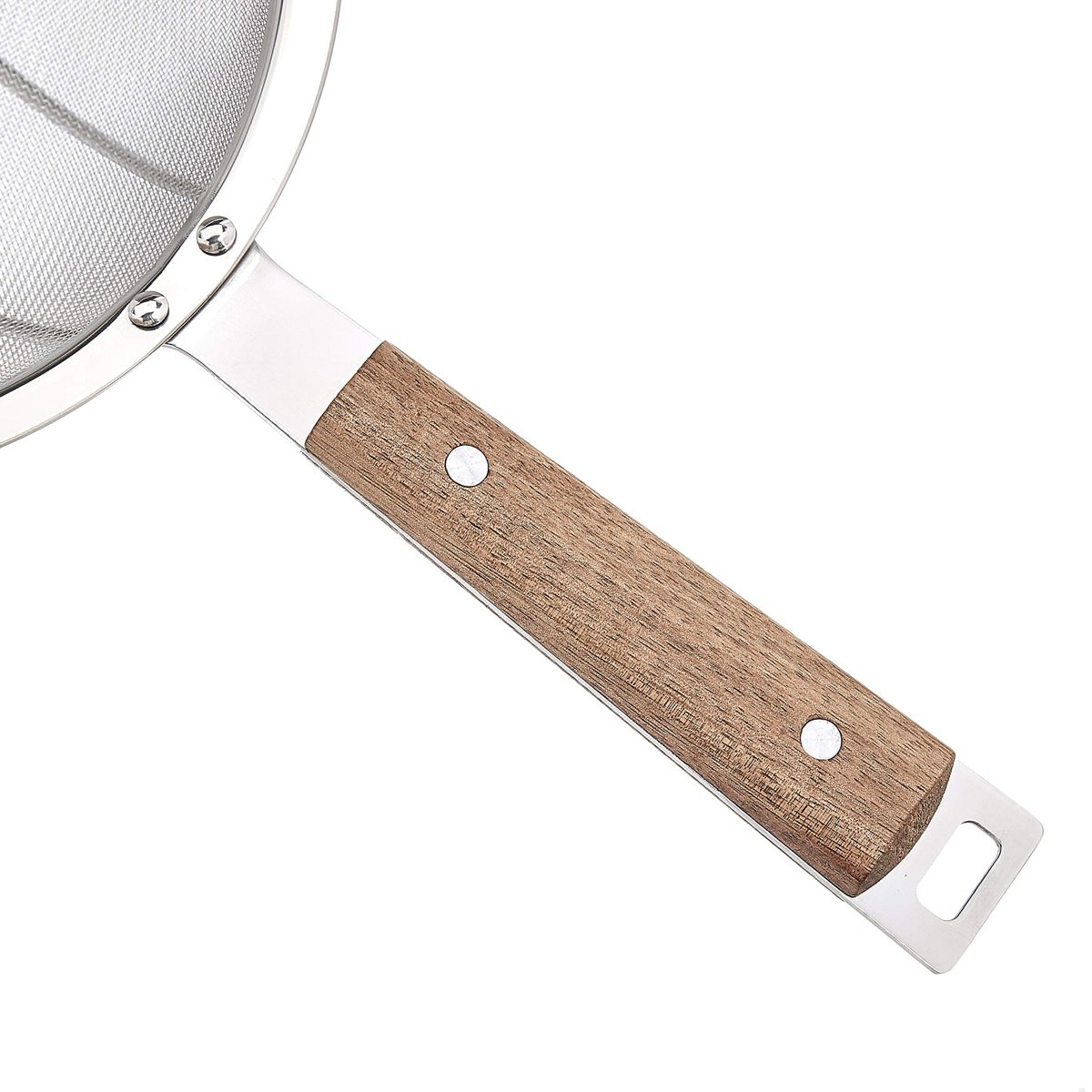 AmazonCommercial Stainless Steel Double Fine Mesh Strainer, Acacia Handle, 9.75 Inch