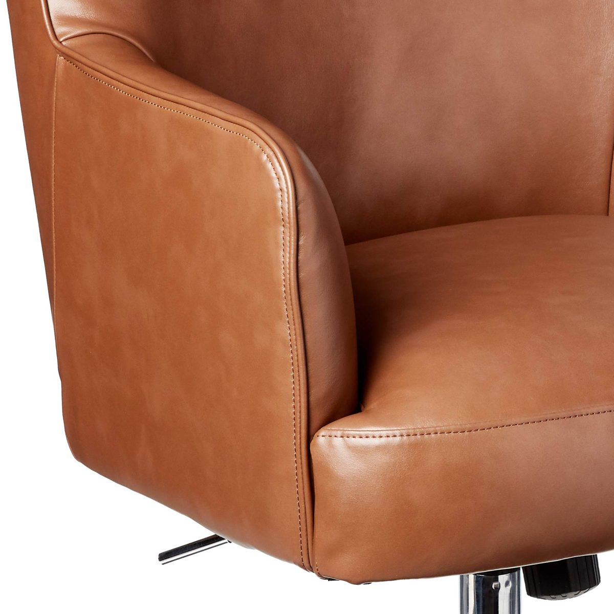 Amazon Brand – Rivet Mid-Century Bonded Leather Swivel Office Chair with Chrome Metal Base, 22.8"W, Saddle Brown