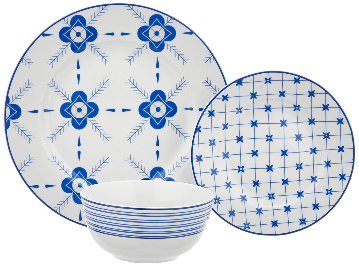 Amazon Brand - Solimo 12 Piece Dinnerware Set (Blue Floral)