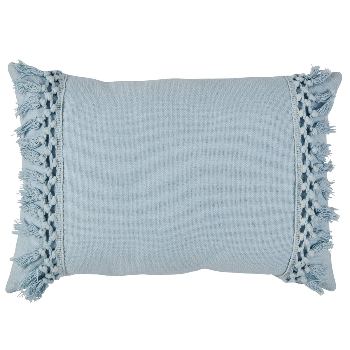 Amazon Brand – Rivet Modern Macrame Fringe Lumbar Throw Pillow - 18 x 12 Inch, Blue