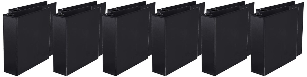 AmazonBasics 3-Inch Round Ring Binder, Black, View, 12-Pack (Renewed)