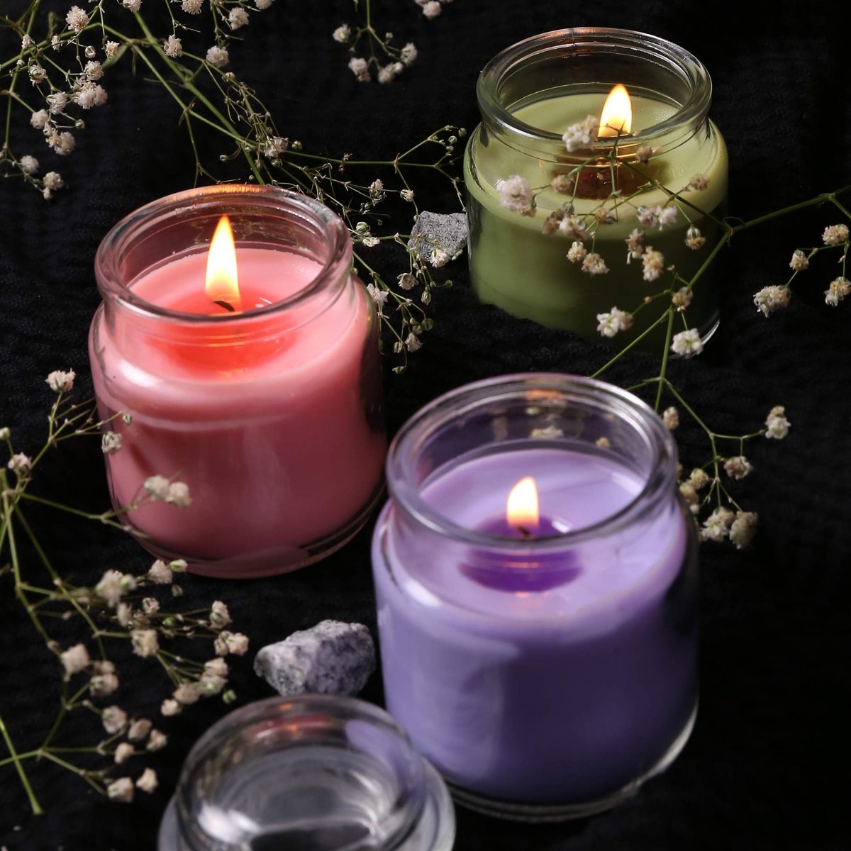 Amazon Brand - Solimo 3 Oz Jar Candles, Pack of 3 (Scented - Jasmine, Lavender &Â Lemon Grass)