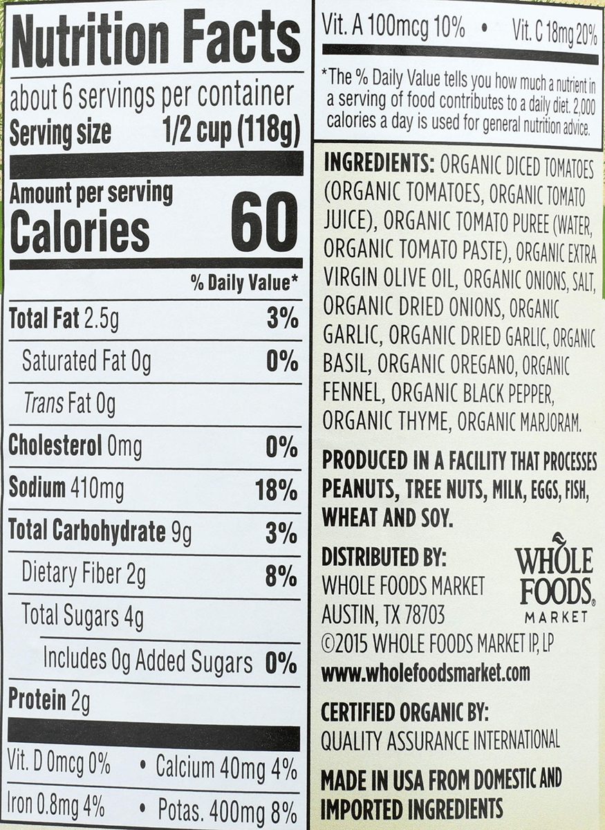365 Everyday Value, Organic Italian Herb Pasta Sauce, 25 oz