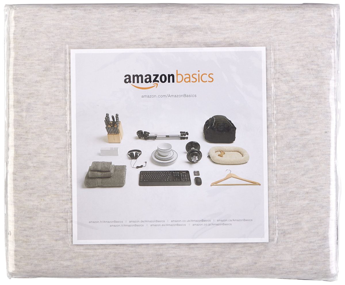 AmazonBasics Fitted Sheet, Mottled Jersey Fabric, 180 x 290 + 10 cm, Light Grey