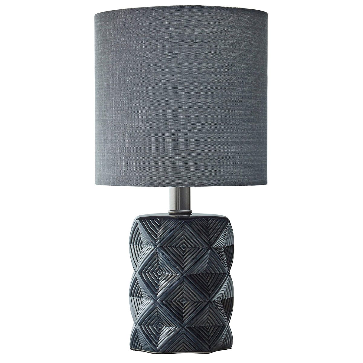 Rivet Geo Diamond Black Modern Ceramic Table Lamp with Bulb, 15"H, Grey