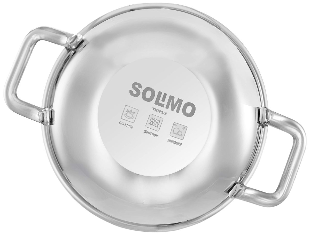 Amazon Brand - Solimo Tri-ply Stainless Steel Induction Base Kadhai with Steel lid (20cm, 1.75L)