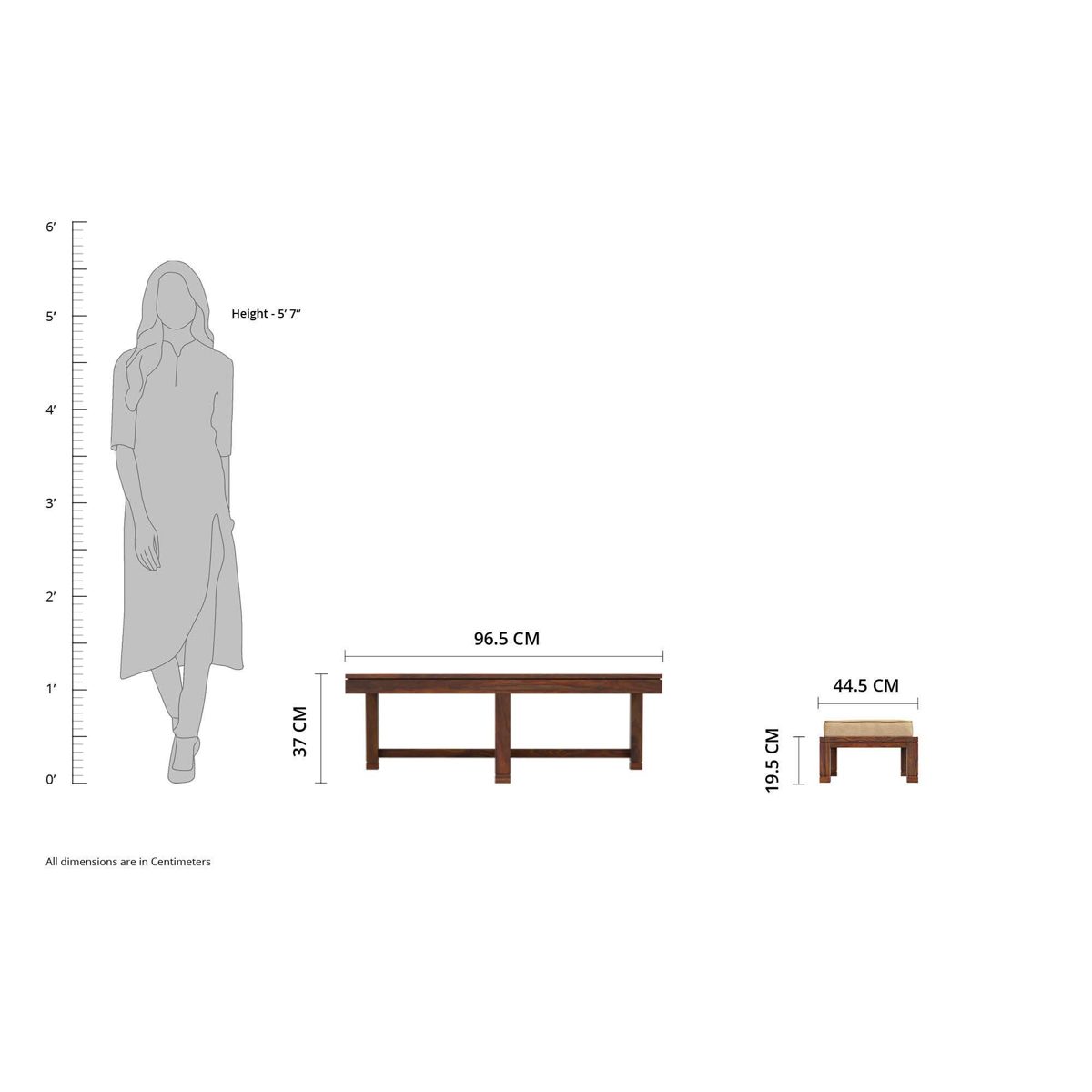 Amazon Brand - Solimo Andro Solid Sheesham Wood Coffee Table with 4 Stools (Teak Finish)