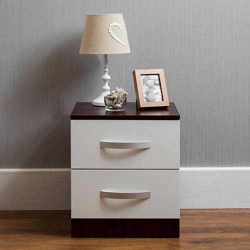 Amazon Brand - Movian High Gloss 2 Drawer Bedside Cabinet, White and Walnut, 47 x 40 x 36 cm