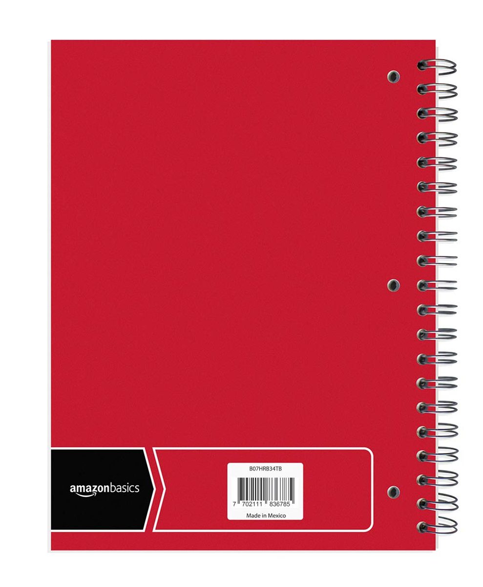 AmazonBasics Wide Ruled Wirebound 3-Subject 150-Sheet Notebook - Pack of 3, 10.5 x 8 Inch, Black/Red/White