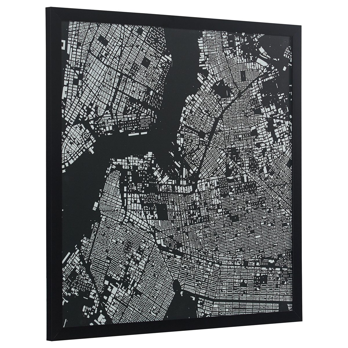 Amazon Brand – Rivet Modern Black and White Map of New York City, Black Frame, 30" x 30"