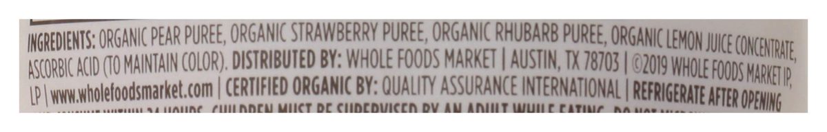 365 by Whole Foods Market, Organic Baby Food, Pear Strawberry Rhubarb, 4 Ounce