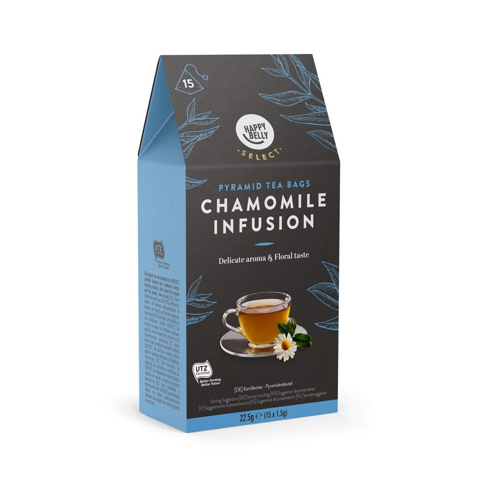 Amazon Brand - Happy Belly Select Herbal Tea Teabags Chamomile 4x15 Pyramides