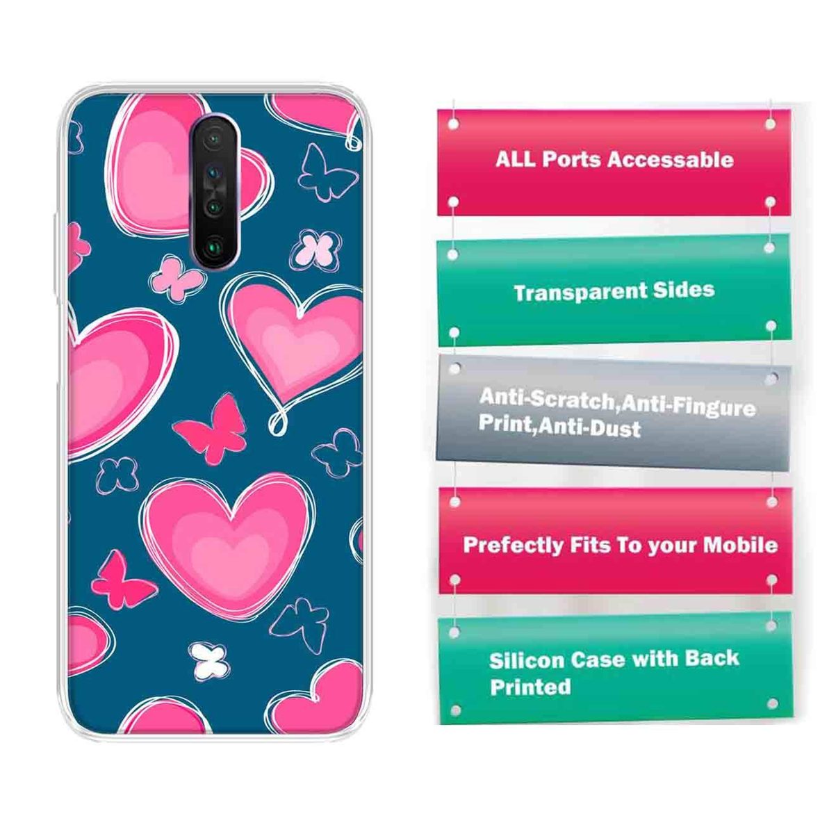 Amazon Brand - Solimo Designer Multicolor Love Butterfly Blue Pattern Design Printed Soft Back Case Mobile Cover for Poco X2 / Xiaomi Redmi K30