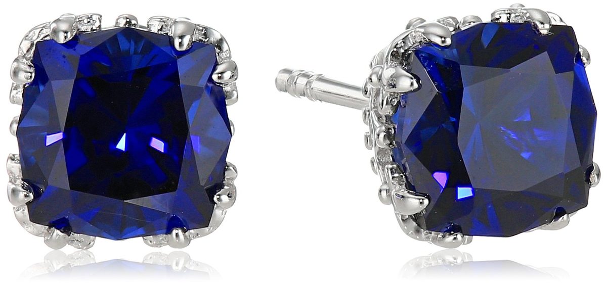 Created Gemstone Jubilee-Cut Stud Earrings with Crown Setting in Sterling Silver (7mm)