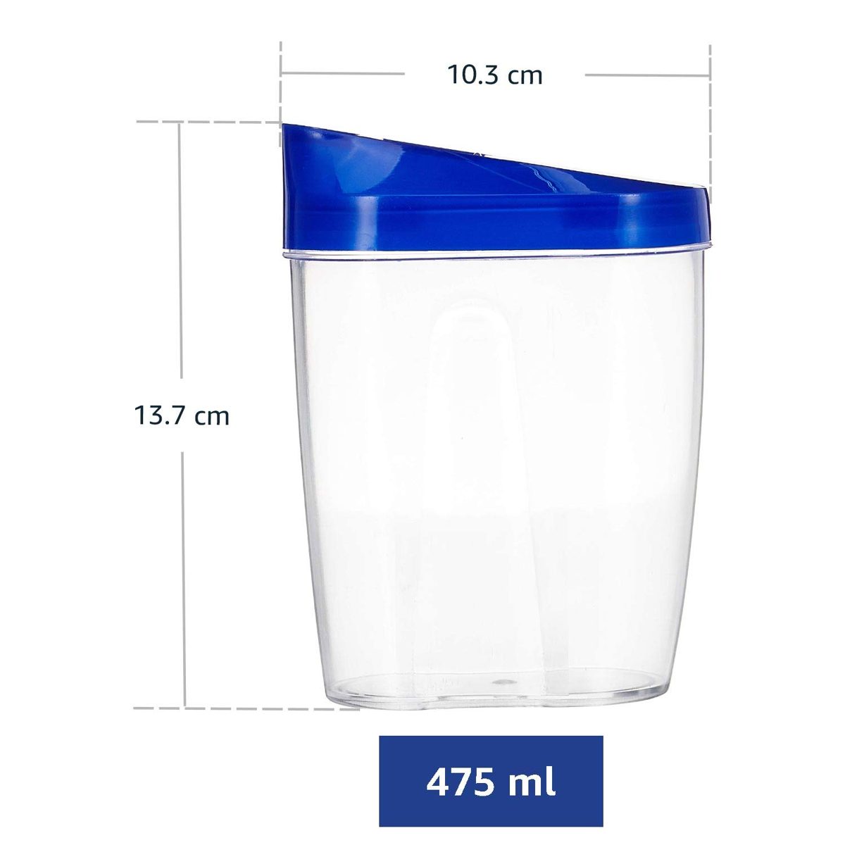 Amazon Brand - Solimo Amazon Brand Grocery Jar with Spout, 475 ml, Set of 4, Blue