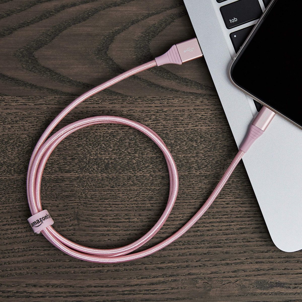 AmazonBasics Double Braided Nylon Lightning to USB Cable - Advanced Collection, MFi Certified Apple iPhone Charger, Rose Gold, 3-Foot (2-Pack)
