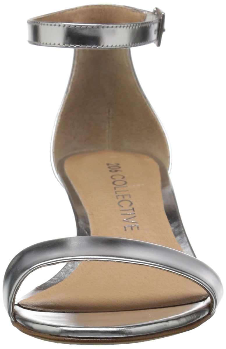 Amazon Brand - 206 Collective Women's Eve Stiletto Heel Dress Sandal-Low Heeled, silver mirror leather, 7 B US