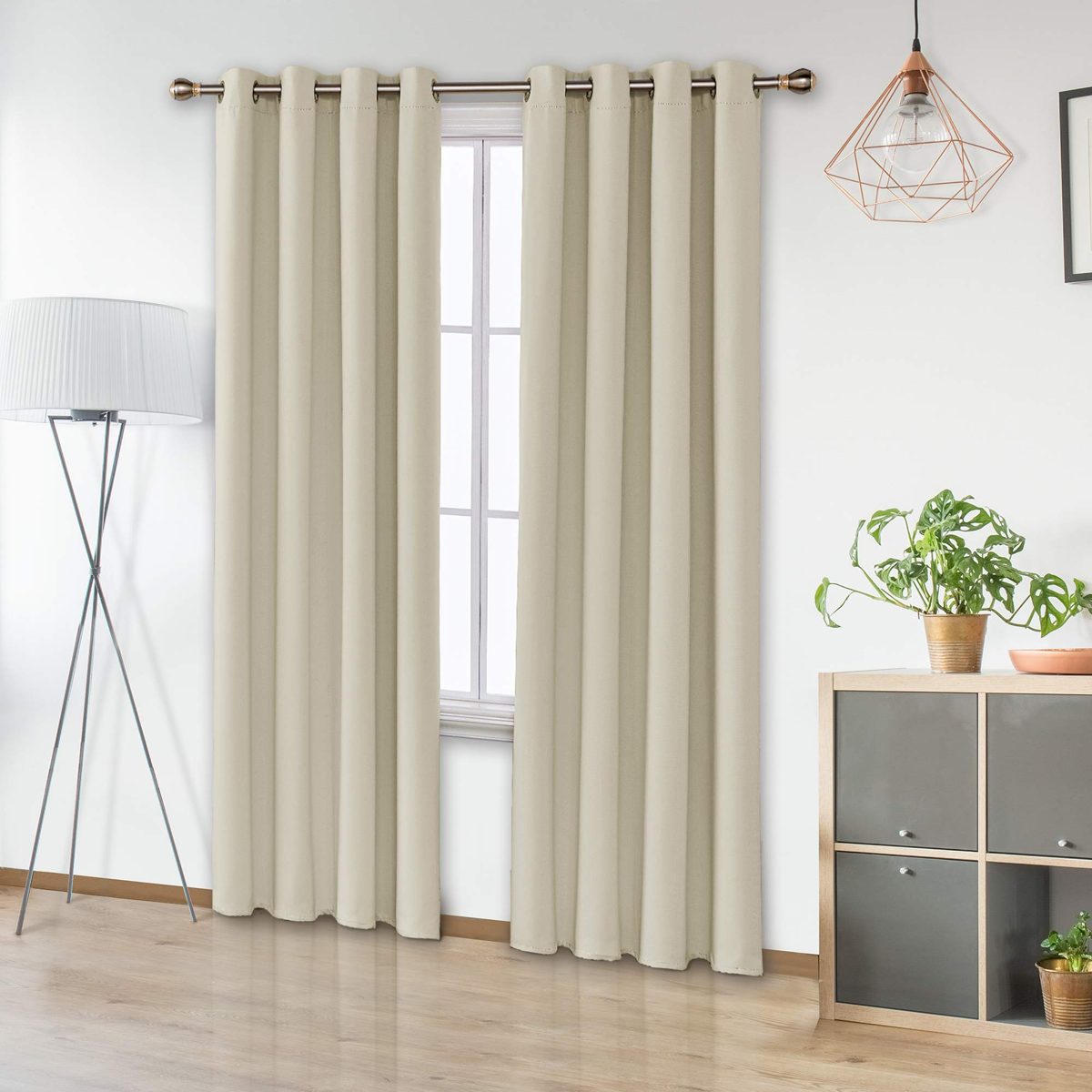 UMI by Amazon Blackout Curtains Thermal Insulated Window Curtains Eyelet Super Soft Window Treatment for Bedroom 46 x 90 Inch Beige 2 Panels