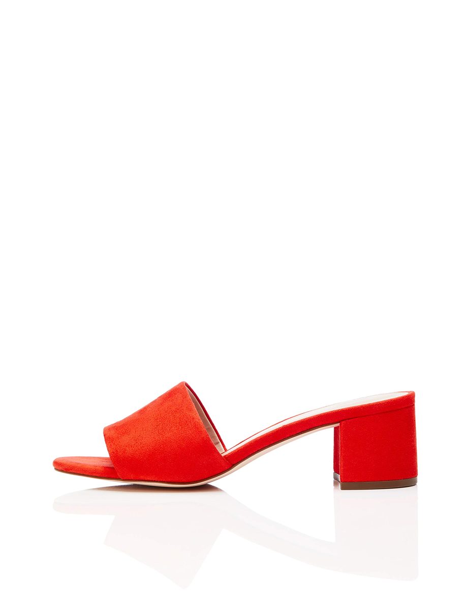 Amazon Brand - find. Women's Block Heel Mule Open-Toe Sandals,Orange (Hot Coral Hot Coral),US 8