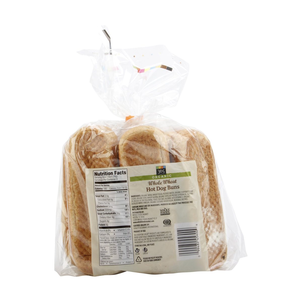 365 Everyday Value, Organic Whole Wheat Hot Dog Buns , 6 ct
