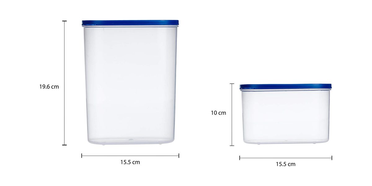(Renewed) Amazon Brand - Solimo Set of 2 Kitchen Storage Containers (1650ml, 950ml), Blue