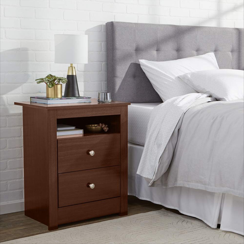 AmazonBasics Classic 2-Drawer Wood Nightstand End Table - Walnut