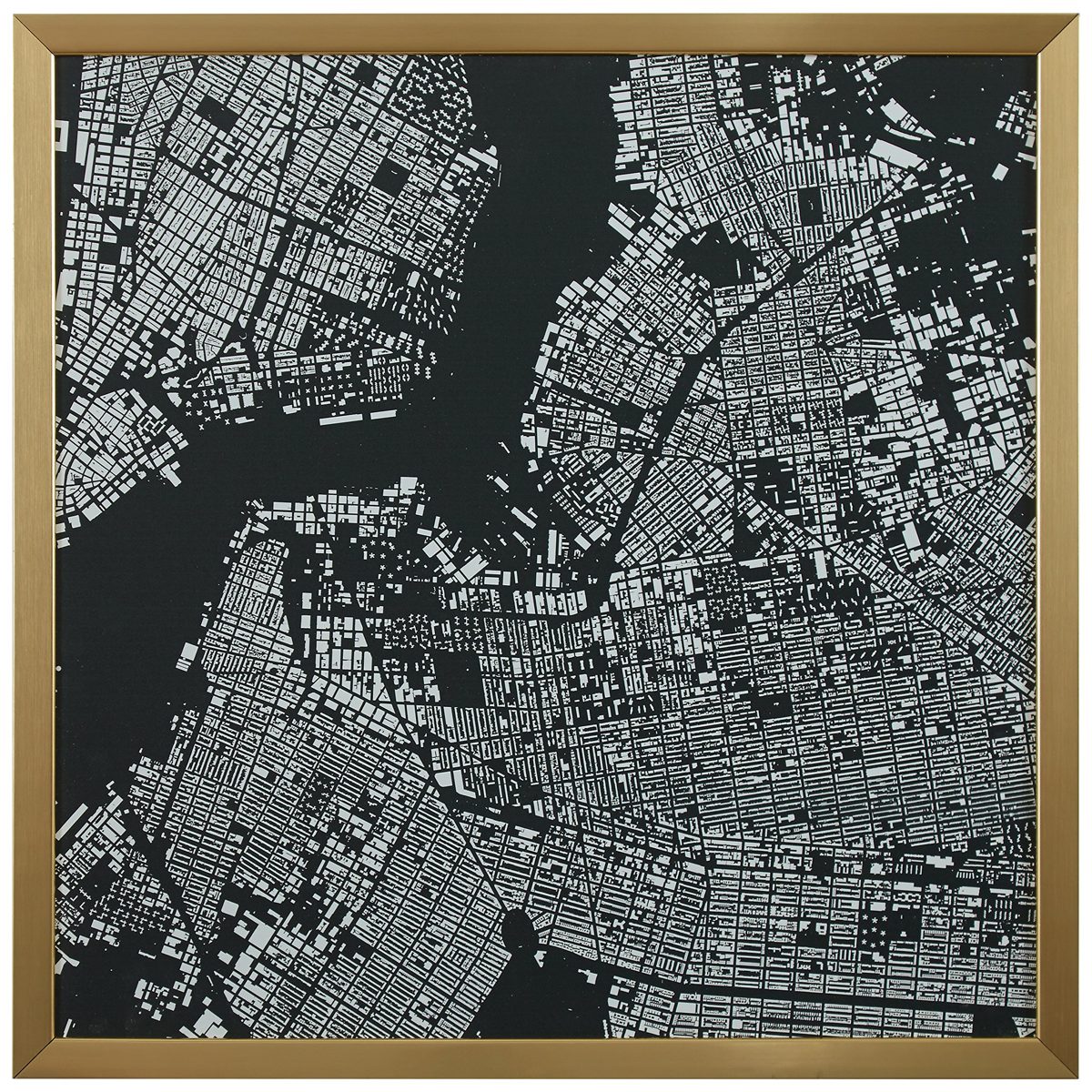 Amazon Brand – Rivet Modern Black and White Map of New York City, Gold Frame, 12" x 12"