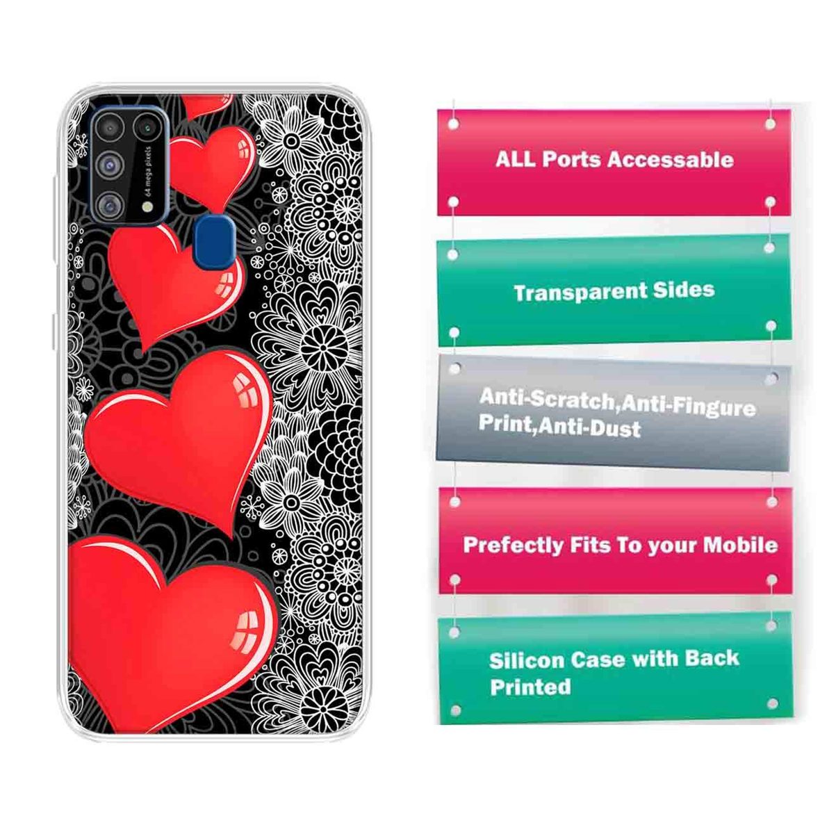 Amazon Brand - Solimo Designer Multicolor Five Heart Design Printed Soft Back Case Mobile Cover for Samsung Galaxy M31