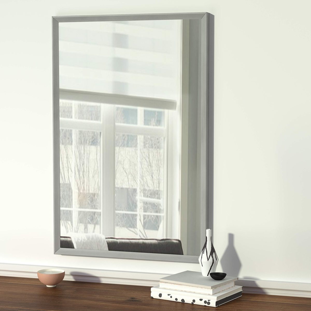 Amazon Basics Rectangular Wall Mirror 24" x 36" - Peaked Trim, Nickel