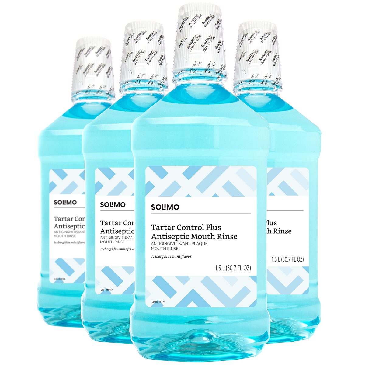 Amazon Brand - Solimo Tartar Control Plus Antiseptic Mouth Rinse, Iceberg Blue Mint, 50.7 Fl Oz (Pack of 4)