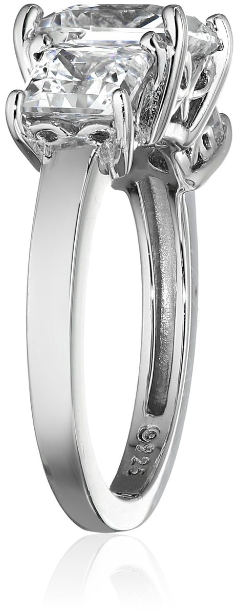 Platinum-Plated Sterling Silver Princess-Cut 3-Stone Ring made with Swarovski Zirconia (3 cttw), Size 5
