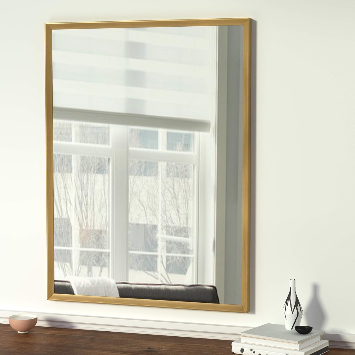 Amazon Basics Rectangular Wall Mirror 30" x 40" - Peaked Trim, Brass