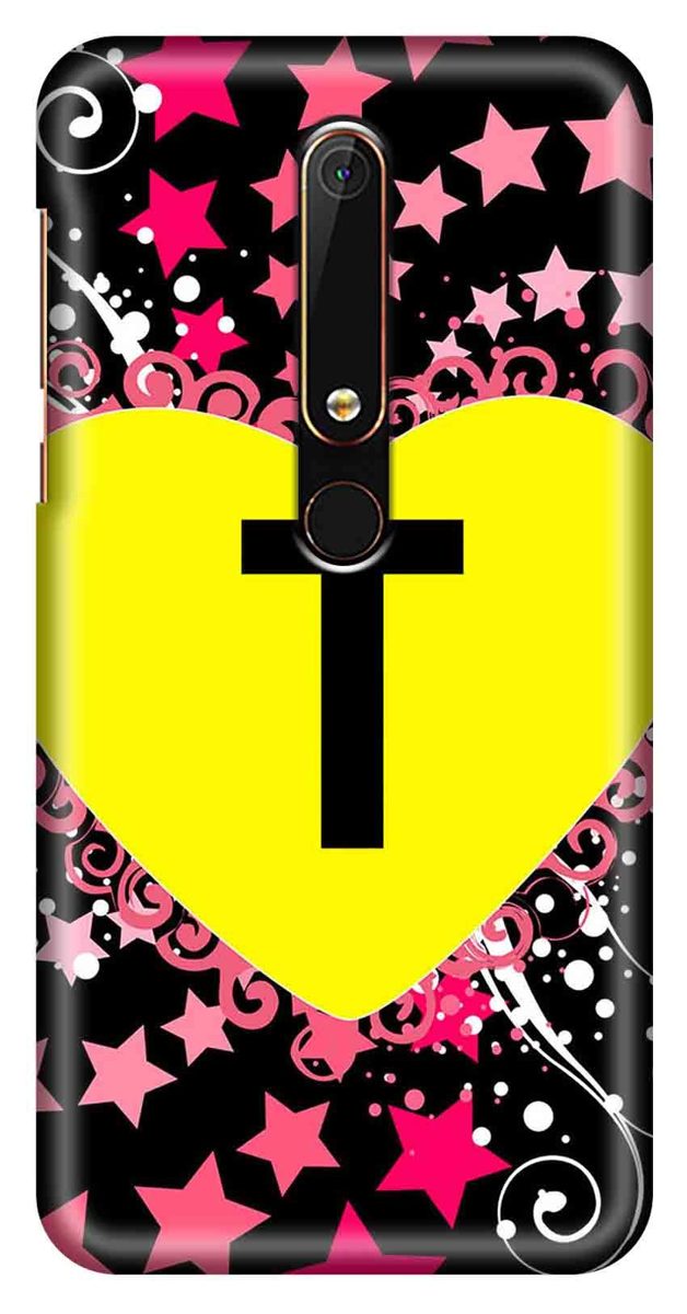 Amazon Brand - Solimo Designer Heart Pattern Alphabet-T 3D Printed Hard Back Case Mobile Cover for Nokia 6 (2018)
