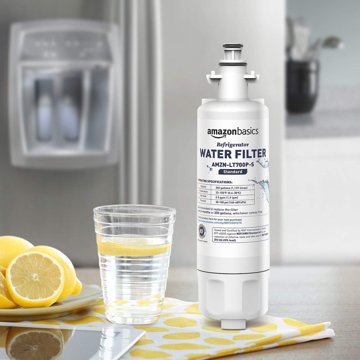 AmazonBasics Replacement LG LT700P Refrigerator Water Filter Cartridge - Pack of 3, Standard Filtration (Renewed)
