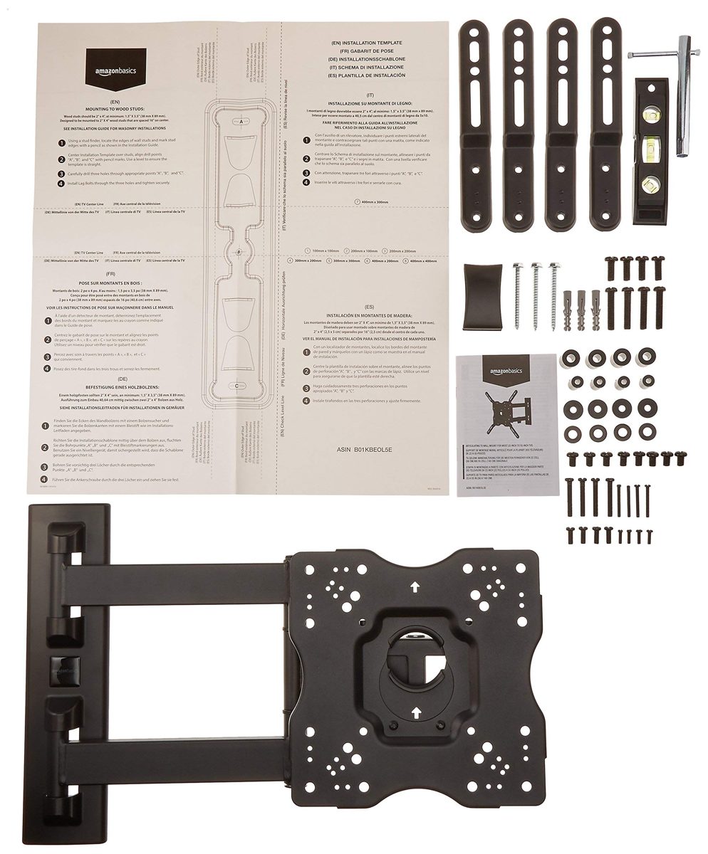 AmazonBasics Heavy-Duty, Full Motion Articulating TV Wall Mount for 12-inch to 39-inch LED, LCD, Flat Screen TVs (Certified Refurbished) TV Mount 22-inch to 55-inch TVs Black