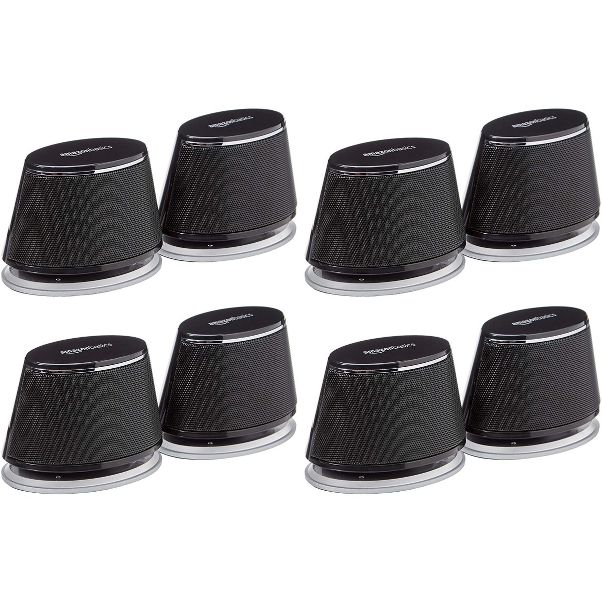 AmazonBasics USB-Powered Computer Speakers with Dynamic Sound, Black, 4-Pack