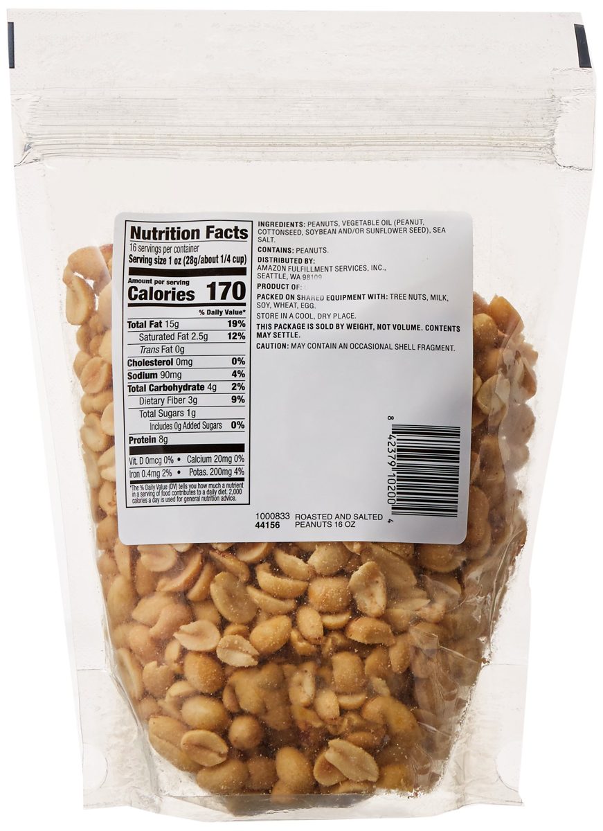 Amazon Brand - Happy Belly Roasted and Salted Peanuts,16 ounce
