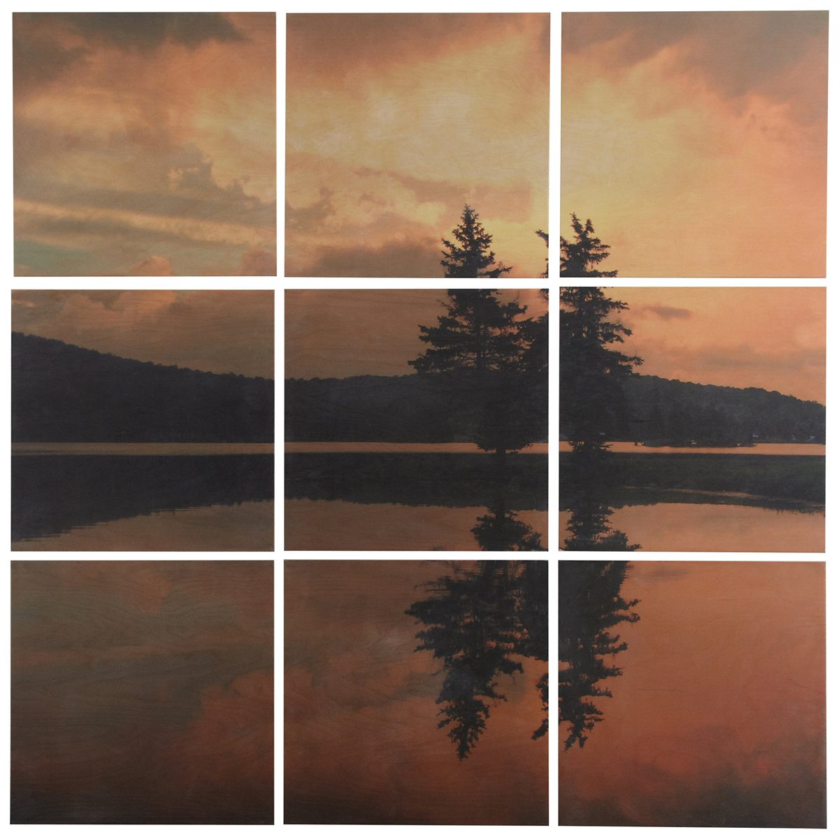 Amazon Brand – Stone & Beam Modern 9-Piece Photo Mural of Lakeside Sunset Wall Art on Wood, 48" x 48"